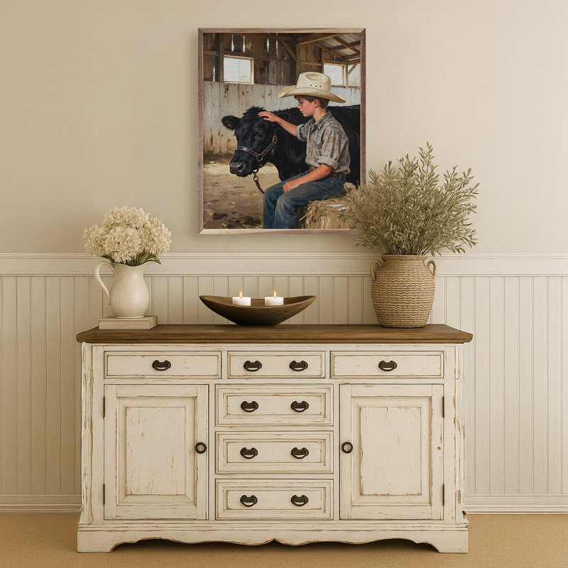 A Boy And His Beef Cow Standing, 10" H x 8" W