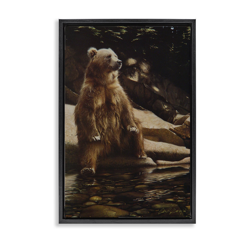Cool Foot Brown Bear Floating Frame, design by Collin Bogle, Jet Black Floater Frame, 25" H x 17" W