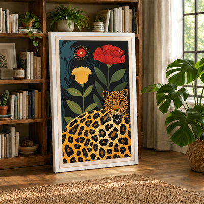 Leopard and Blooms Art Deco - Wrapped Canvas
