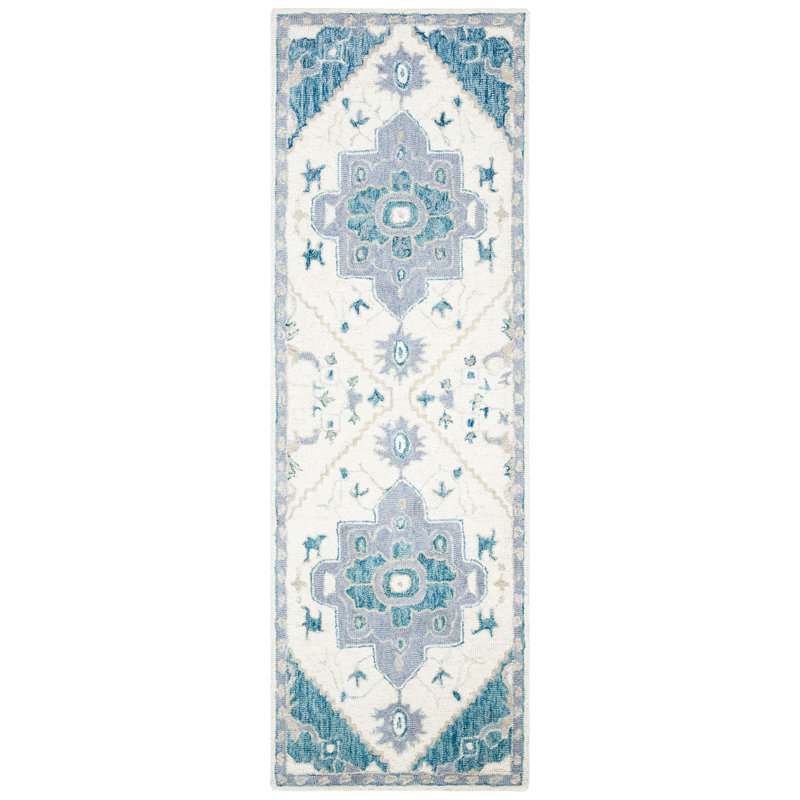 Cremont Hand Tufted Wool Cotton Oriental Rug in Ivory/Navy, Runner 2'3" x 11'