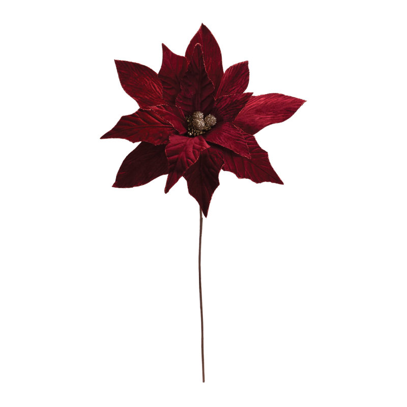 Tige de fleur de poinsettia scintillante, H 31 po x l 17 po x P 10,5 po, Rouge / doré