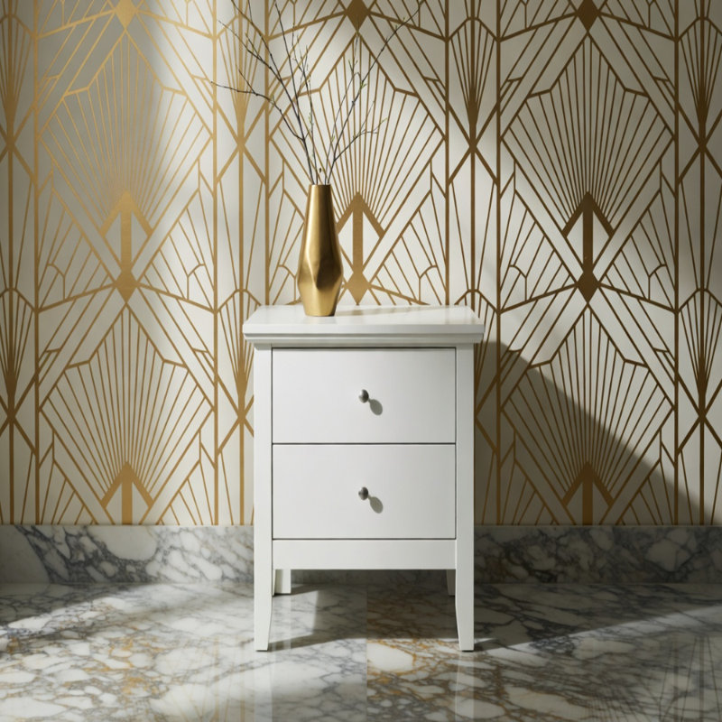 Table de chevet transitionnelle blanche élégante, Blanc