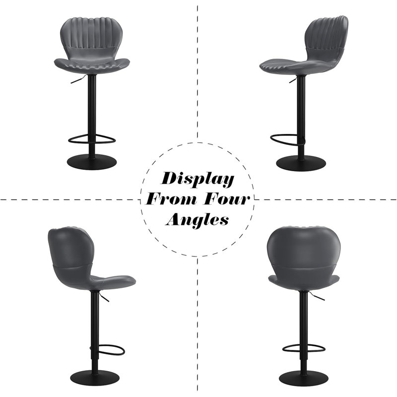 Ensemble de 4 tabourets de bar réglables modernes à hauteur de comptoir avec dossier haut, Gris