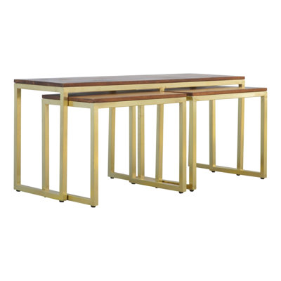 Aldegundo 3 - Piece Solid Wood Top Living Room Table Set