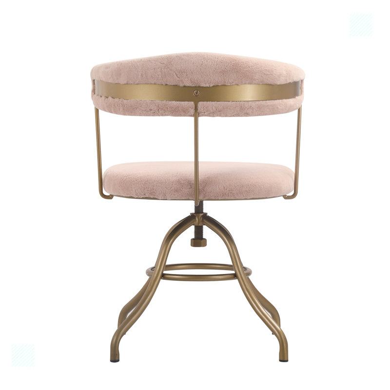 Chaise de bureau en tissu et fer doré, Tissu rose