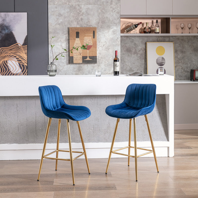 Ensemble de 2 tabourets de bar Amyris de 30 pouces avec repose-pieds chromé, Bleu