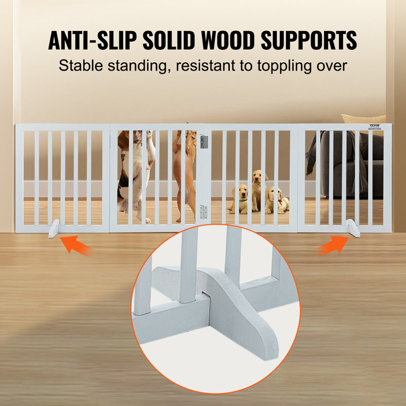 White Solid Wood Freestanding Pet Gate with Hinged Panels