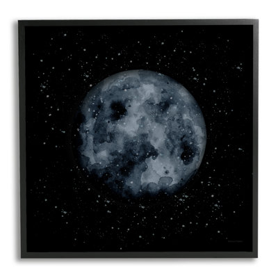 Obscured Moon Dark Starry Galaxy Watercolor Effect Picture Frame Print on MDF