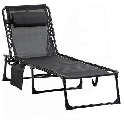 Méridienne inclinable, méridienne portable, lit de camp pliable, avec dossier réglable et coussin amovible, pour patio, jardin, plage, noir