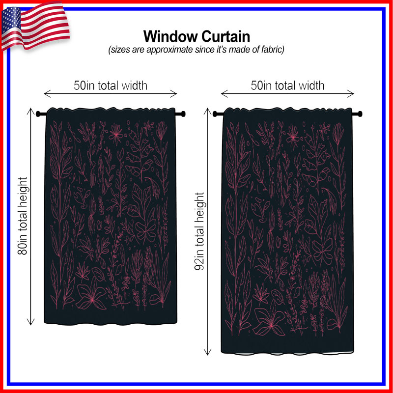 Rideaux de fenêtre à motif botanique rose, voilages et rideaux occultants - 1 panneau, 50 po x 92 po - 1 panneau, Transparent