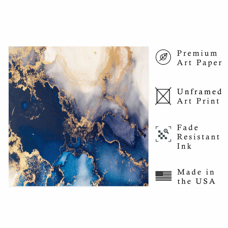 Abstrait moderne, agate de cristal, bleu et or, reproduction d'art moderne sans cadre, H 16 po x l 16 po