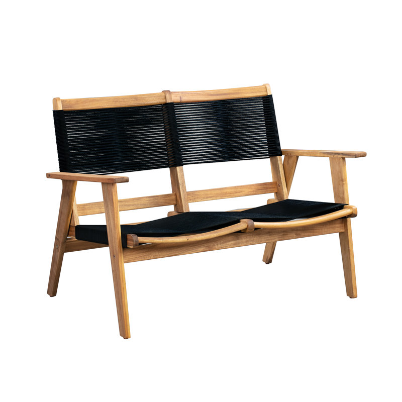 Banc de causeuse de style balkanique Kingsmen, banc en bois Mid Century, fabrication en bois massif, tons chauds de teck