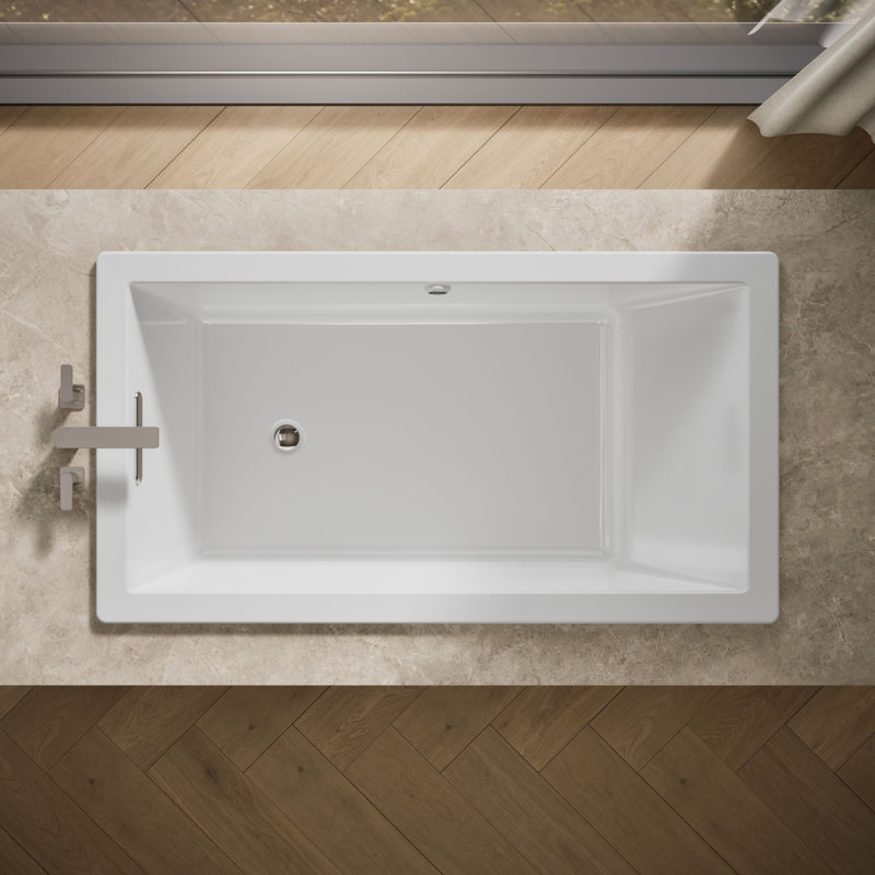 Underscore® 66" x 36" Drop In Soaking Acrylic Bathtub with Heater, White
