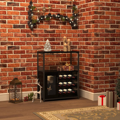 Armoire à café avec porte-bouteilles et porte-verres, buffet de cuisine avec rangement pour bouteilles de vin, éclairage à DEL