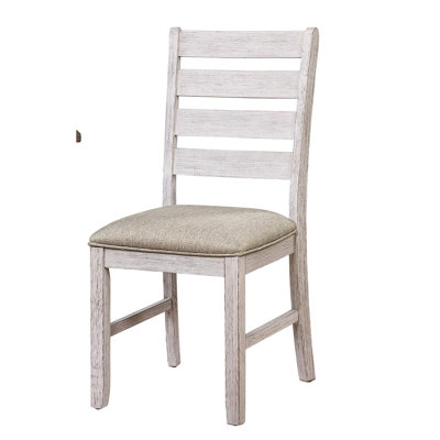 Deux chaises d'appoint de salle à manger décontractées, finition blanc grisâtre, siège rembourré, conception transitionnelle, structure en bois, 2 chaises de H 18 po x 22 po x H 39 po, blanc, profondeur 17,71 po