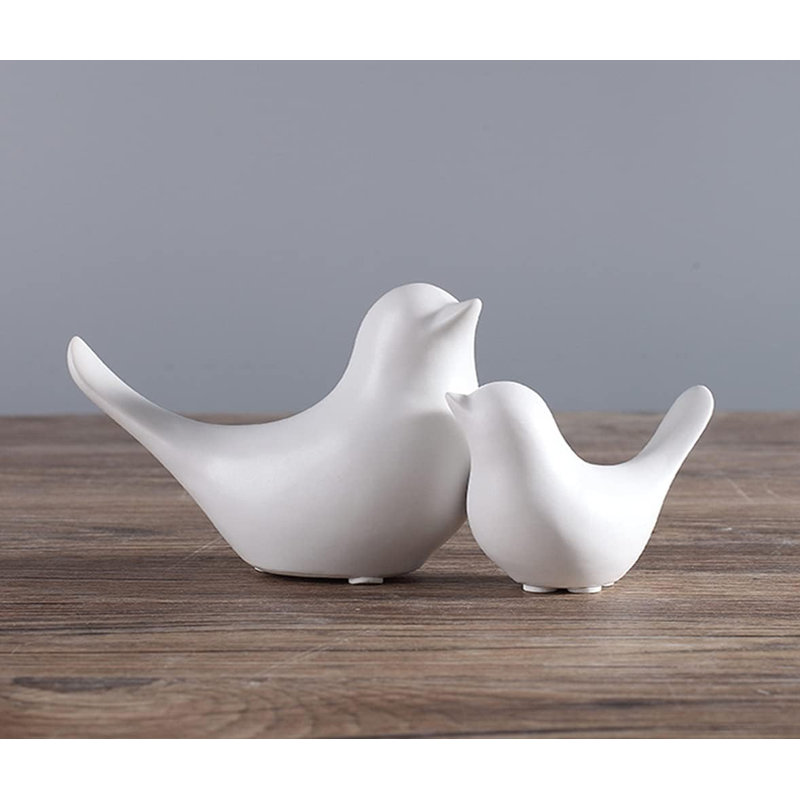 2 Pack Small White Bird Statues
