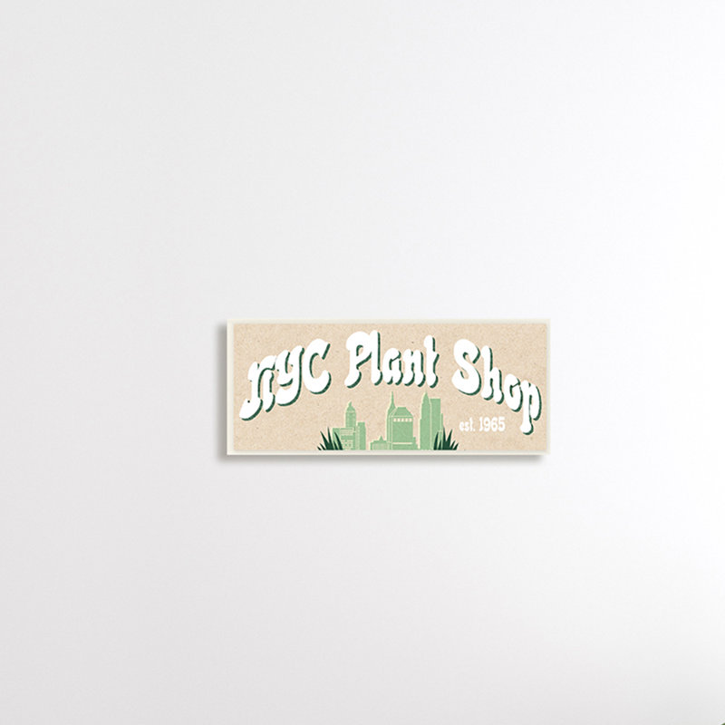 NYC Plant Shop Green Grass Skyline Est par Daphne Polselli, H 7 po x l 17 po, Plaque murale