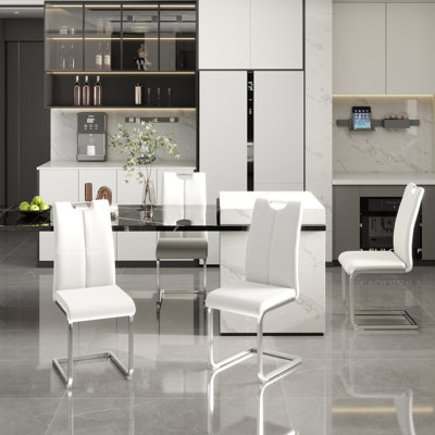 Modern Dining Chairs with Faux Leather Padded Seat Dining Living Room Chairs, High Back Dining Room Chairs Metal Home Kitchen Furniture Modern