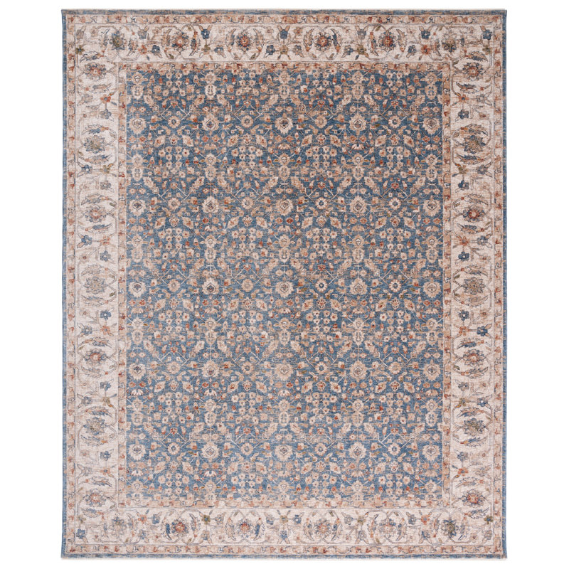Tapis ivoire / bleu tissé à la machine Ralph Lauren Helena, Rectangle 9 pi 9 po x 13 pi