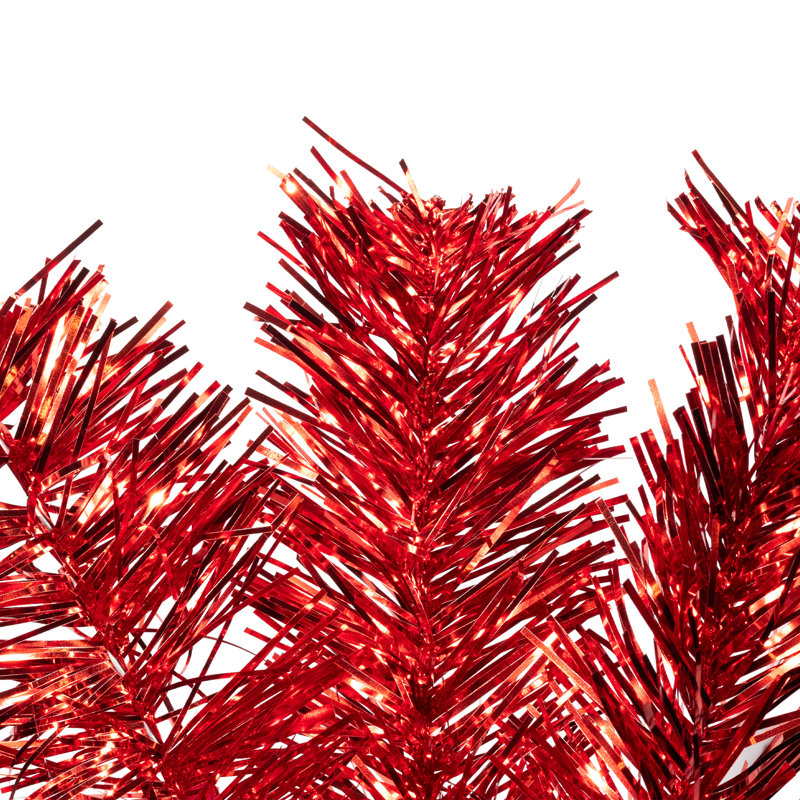 Pre-Lit Profile Artificial Tinsel Christmas Tree - Red, 4', Pre-Lit