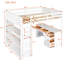 Lit mezzanine blanc avec et tiroirs - offre une expérience de sommeil confortable. Lit double, tablettes et bureau dans l'espace fonctionnel pour les adultes. Fabrication en bois massif. Aucun sommier n'est requis.-921884524-921884499