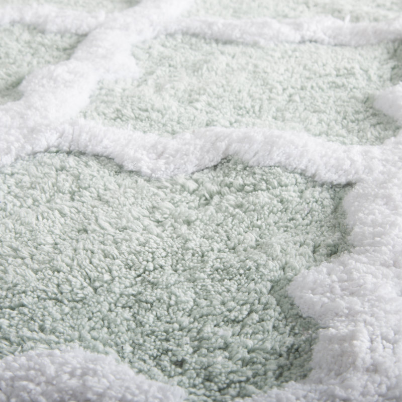 Freida 24x60-inch Cotton Bathroom Rug with Trellis Pattern and Non-Slip Base - Machine Washable, Seafoam