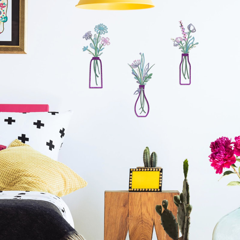 Purple Metal Wall Decor Pieces, 3 - Piece Floral Design, And Long Lasting, Rust Iron, Ideal For Different Areas, Quick Setup Iron Material, , Good Various Simple Installation