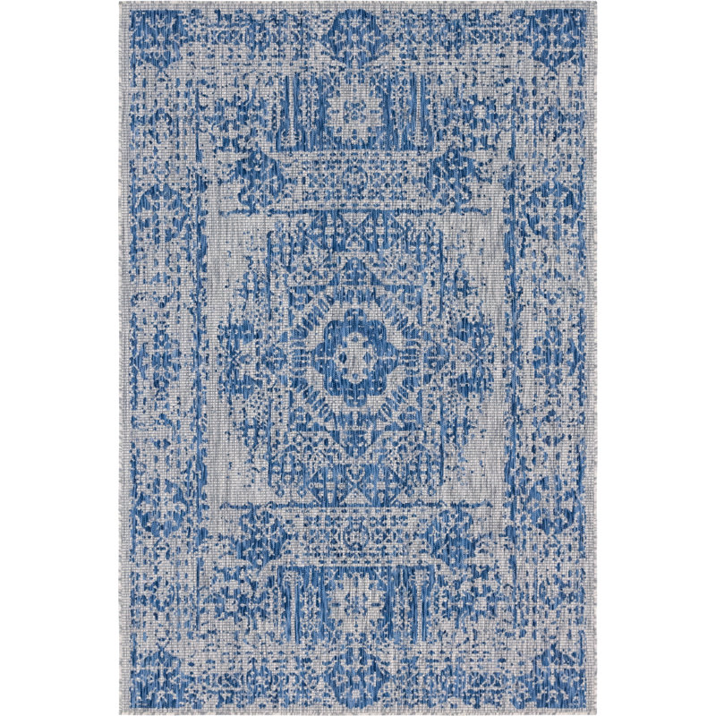 Tapis oriental bleu / gris Cowell, Rectangle 6 pi 1 po x 9 pi