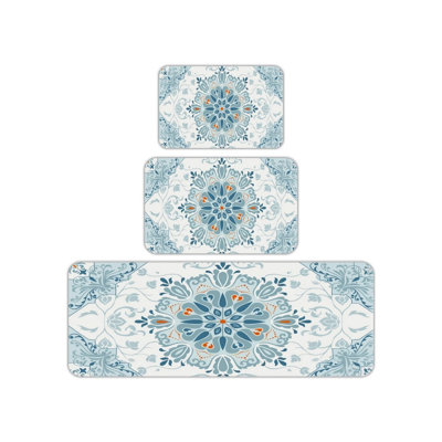 Moroccan Tile Set Of 3 Kitchen Floor Mat Kitchen, Dining Room,Blue White Orange