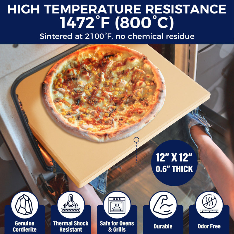 CHEFSPOT 12" Square Cordierite Pizza Stone for Grill and Oven
