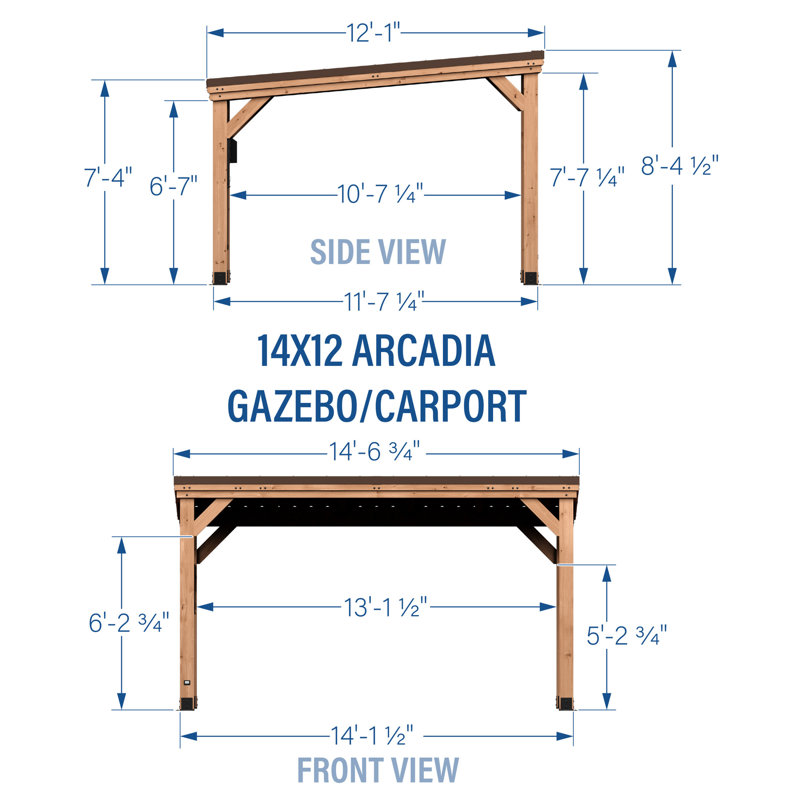 Arcadia 14' x 12' Cedar Wood Garden Gazebo with Steel Roof