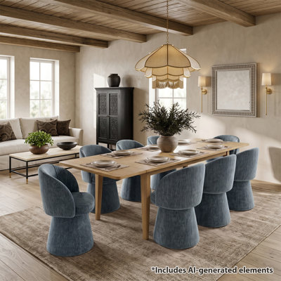 Ensemble de table de salle à manger extensible avec table en placage de bois véritable et chaises pivotantes rembourrées à 360 °