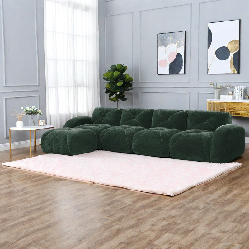 Canapés ergonomiques en velours vert, conception modulaire sans assemblage pour le salon
