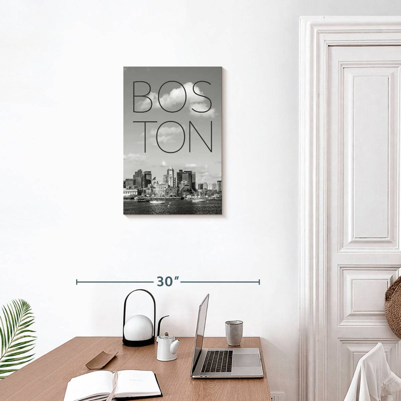 Aime Boston Skyline North End et quartier des affaires et texte, H 24 po x l 16 po