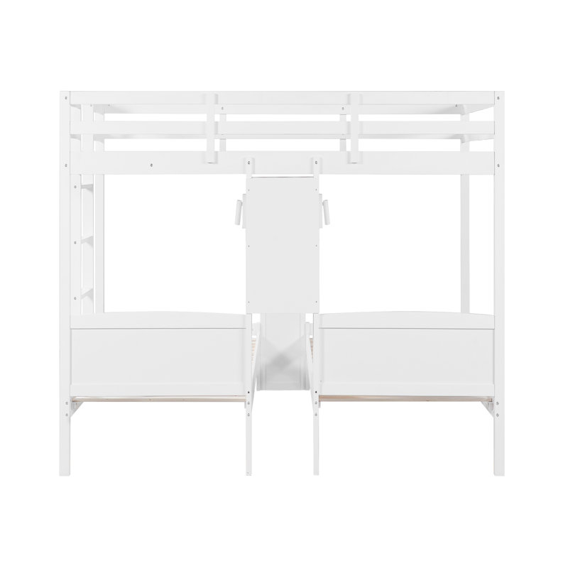 Lit superposé simple au-dessus de simple et simple avec lampe et tablettes de rangement, White