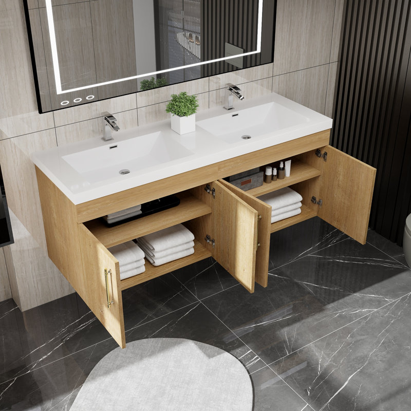 Romer 59''Wall-Mounted Double Bathroom Vanity Set, Oak