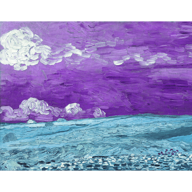 Décalcomanie murale amovible sous thunderclouds wheatfield de van gogh, H 36 po x l 48 po, Bleu / Mauve