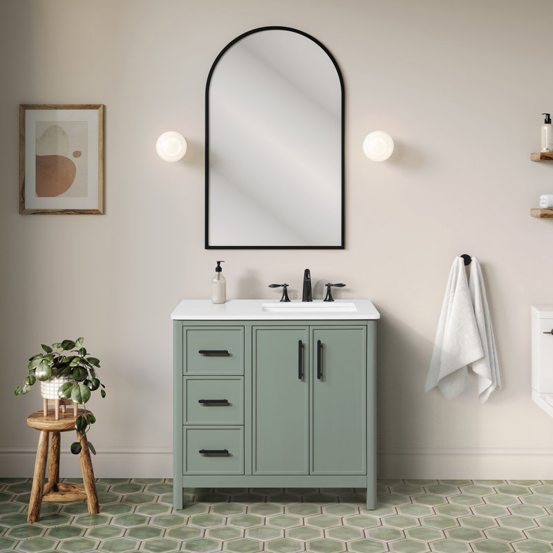 OVE Decors Solas 36 In. Single Sink Freestanding Sage Green Bathroom Vanity With White Engineered Stone Top, Sage Green, 36"