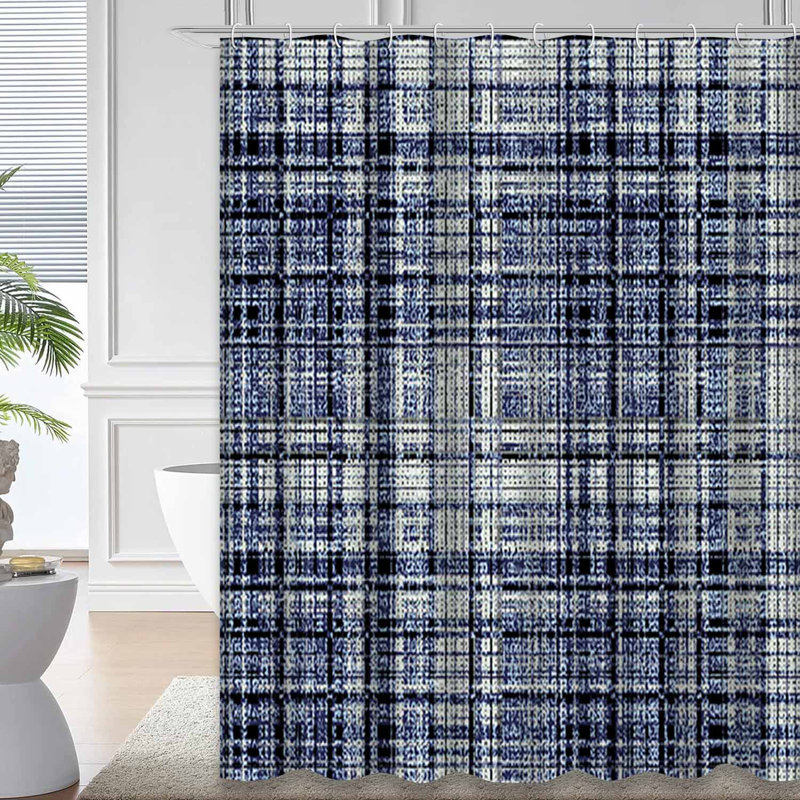 Rideau de douche en tissu damassé bleu marine avec 12 crochets, L 72 po x l 84 po