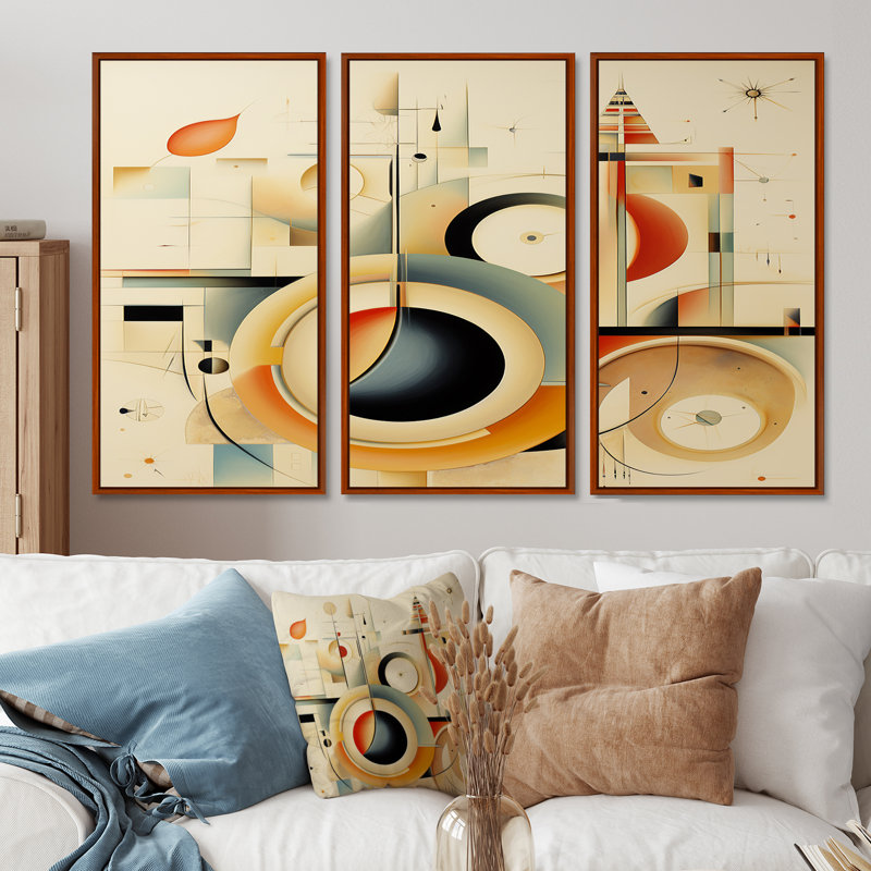Brittaney - ensemble de reproductions d'art géométriques murales, Cadre flottant brun, H 40 po x l 60 po x P 1 po