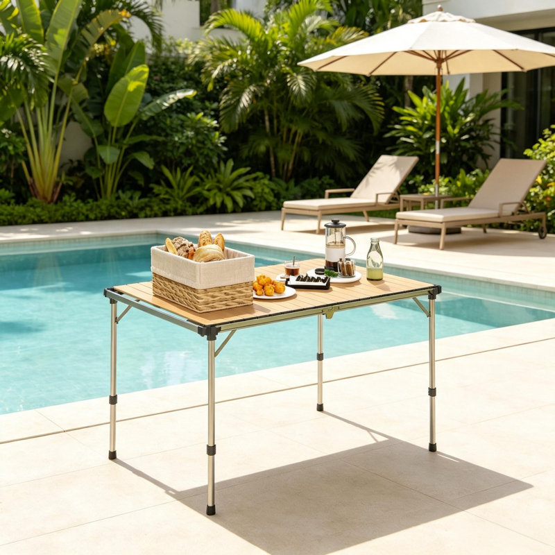 Table polyvalente polyvalente pour l'extérieur Table de camping pliante à hauteur réglable Table de pique-nique portable pour patio Jardin Plage Facile à installer