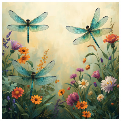 Dragonflies With Colorful Flowers Canvas Gallery Wrap in Many Sizes