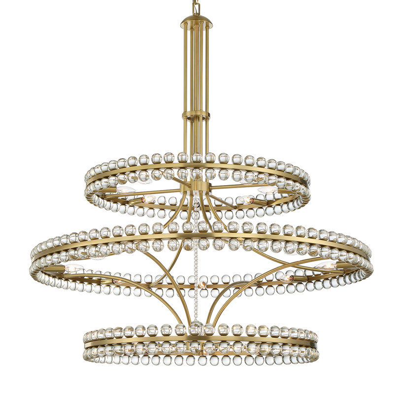 Lustre à niveaux unique / remarquable à 24 lumières Charlies, Laiton vieilli