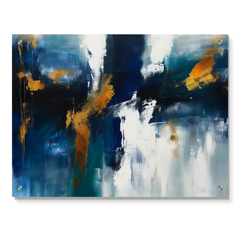 «Feeling Spirit Abstract» en bleu et or abstrait, H 12 po x l 20 po