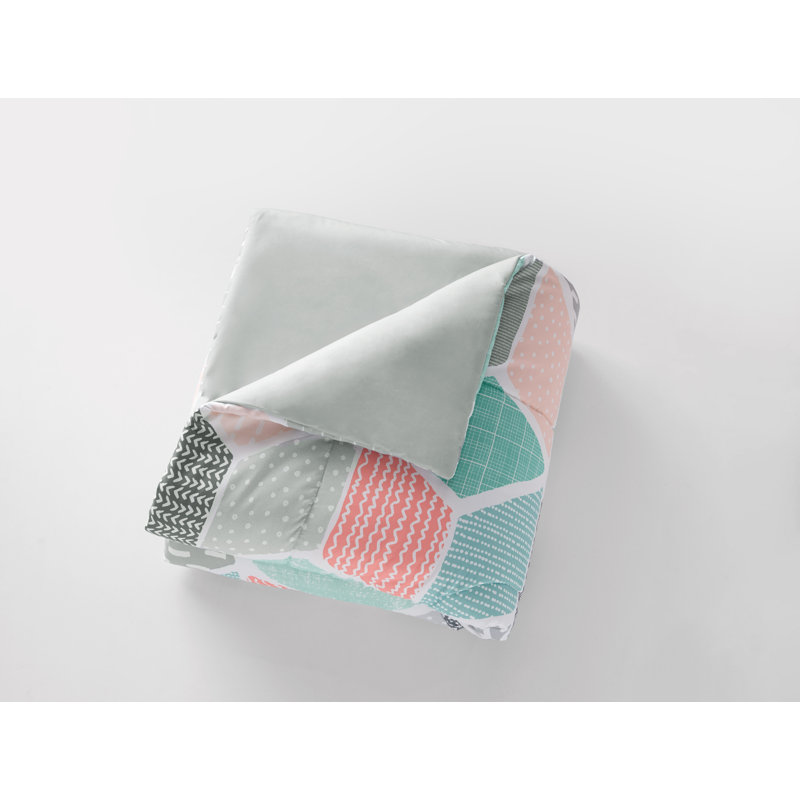 Cates Reversible Blue/Grey/Pink Geometric Fabric Comforter Set, Twin