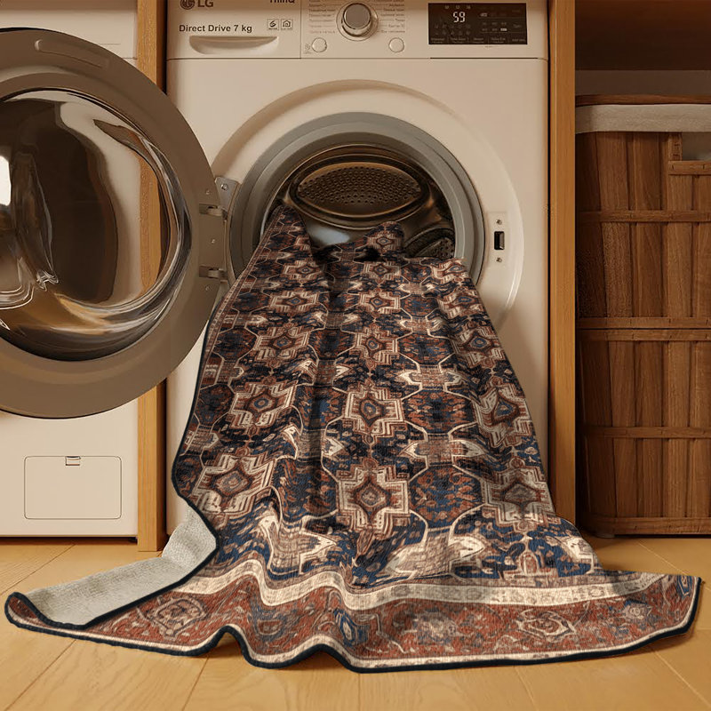 Machine Washable Persian Brown Area Rug, Round 7'