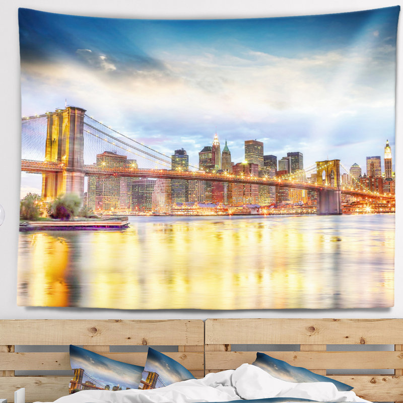 Cityscape brooklyn en polyester avec tapisserie d’éclairage nocturne avec accessoires suspendus inclus, H 32 po x l 39 po