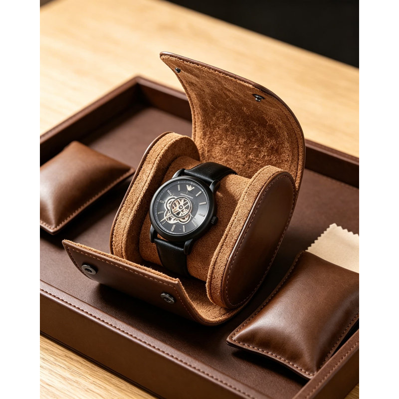 Étui de voyage simple pour homme, organisateur de rouleau de montre en cuir classique, boîtier de montre portatif fabriqué à la main pour le rangement et la présentation, texture de qualité supérieure, espresso