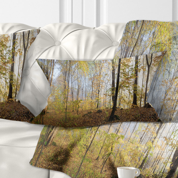 Oreiller de la forêt d’automne dans le matin paysager, 12 po x 20 po, Coussin lombaire