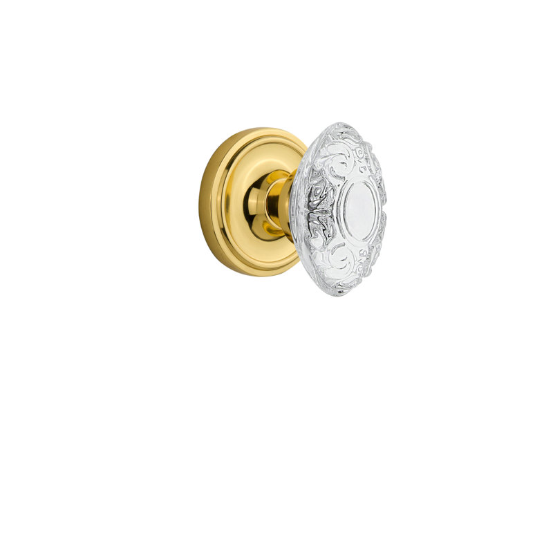 Bouton de porte en cristal simple avec rosette classic Victorian, Laiton poli